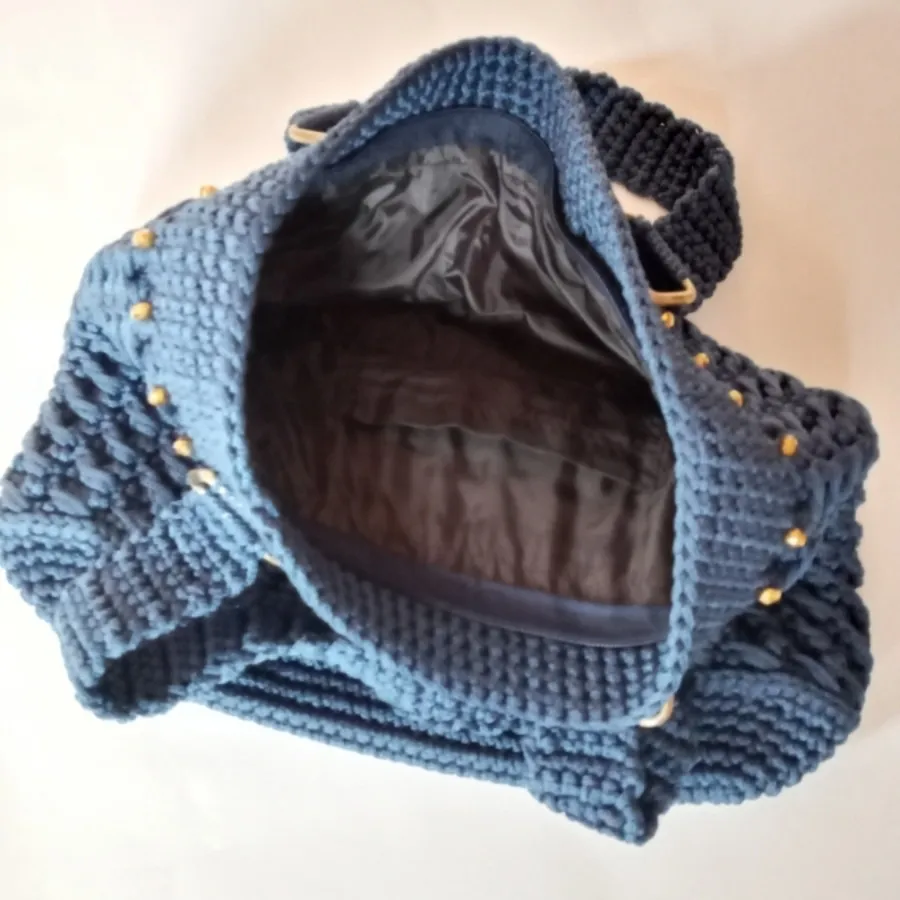 کیف  مکرومه بافی سرمه ای