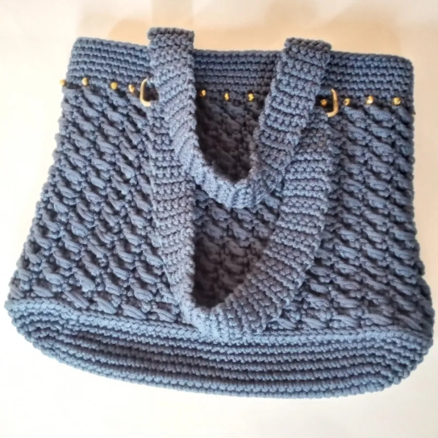 کیف  مکرومه بافی سرمه ای