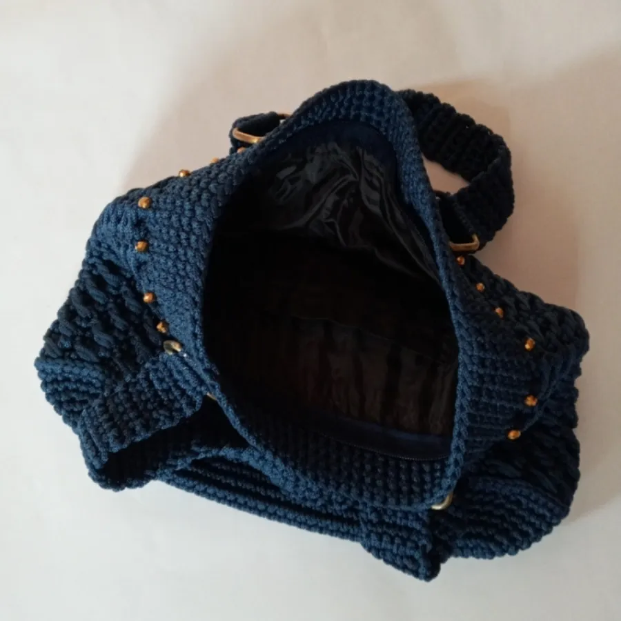 کیف  مکرومه بافی سرمه ای