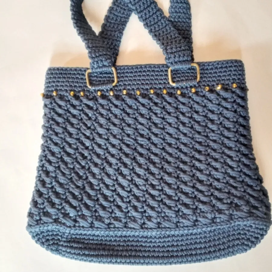 کیف  مکرومه بافی سرمه ای