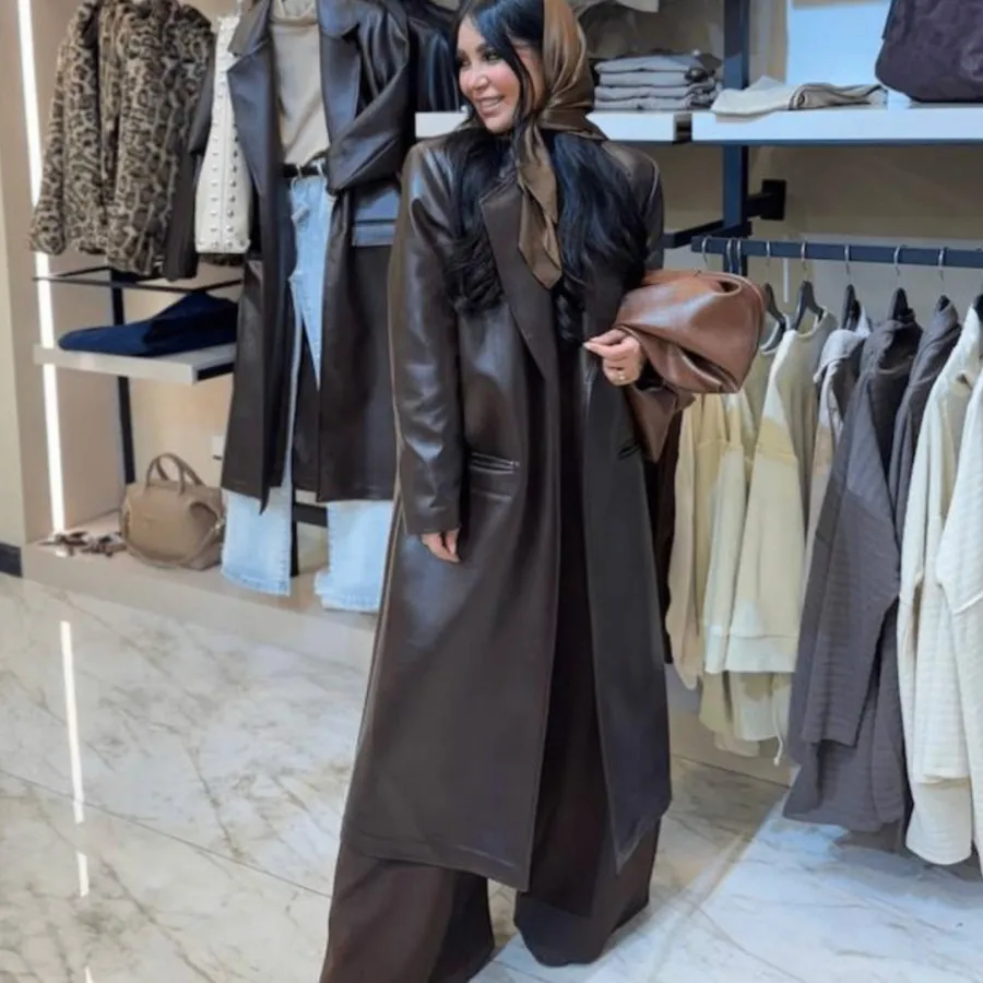 پالتو چرم بلند تمام آستر