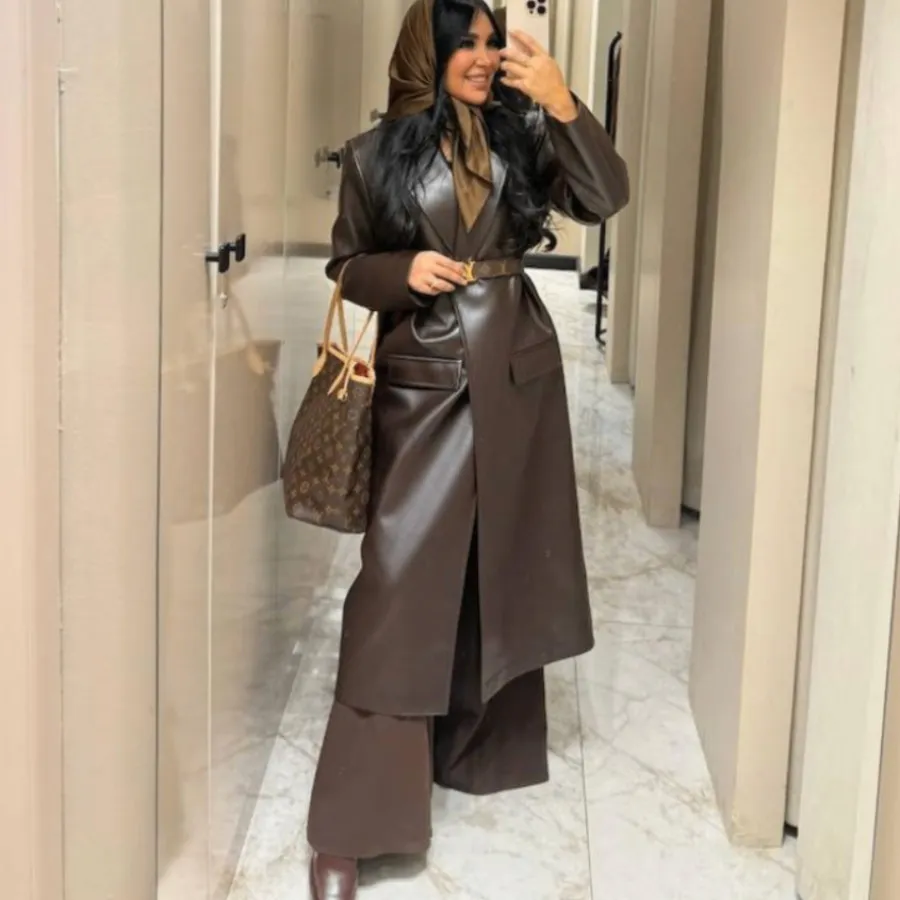 پالتو چرم بلند تمام آستر