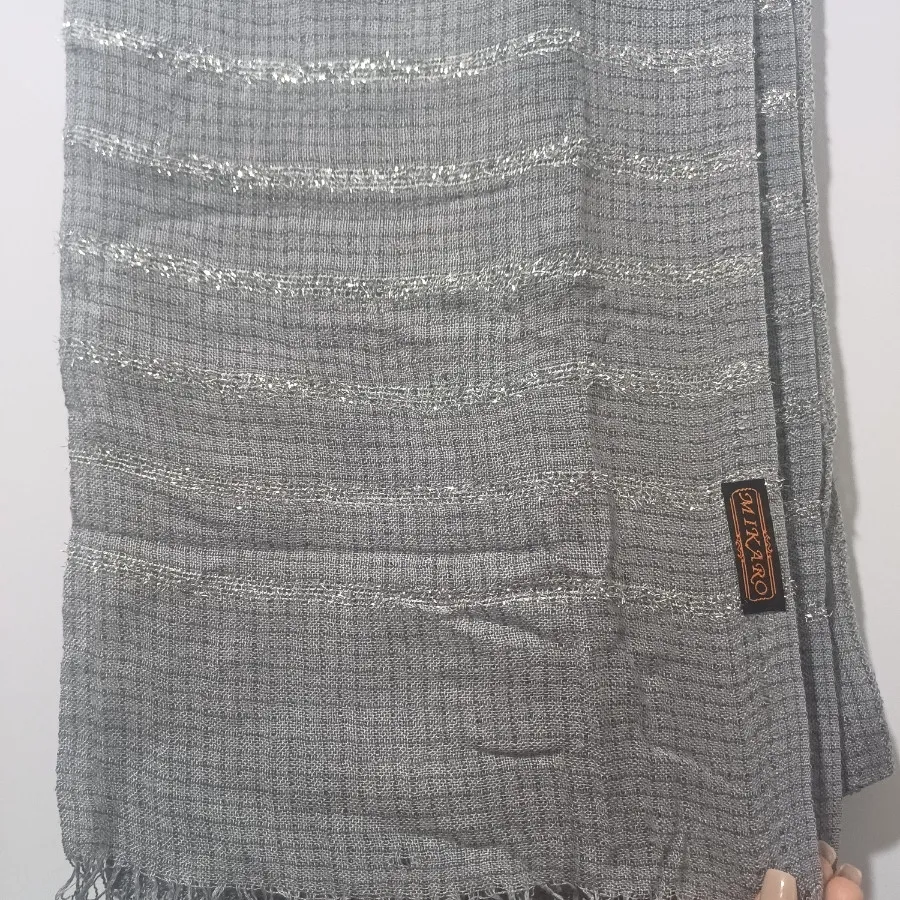 شال طوسی طرح دار زر زری