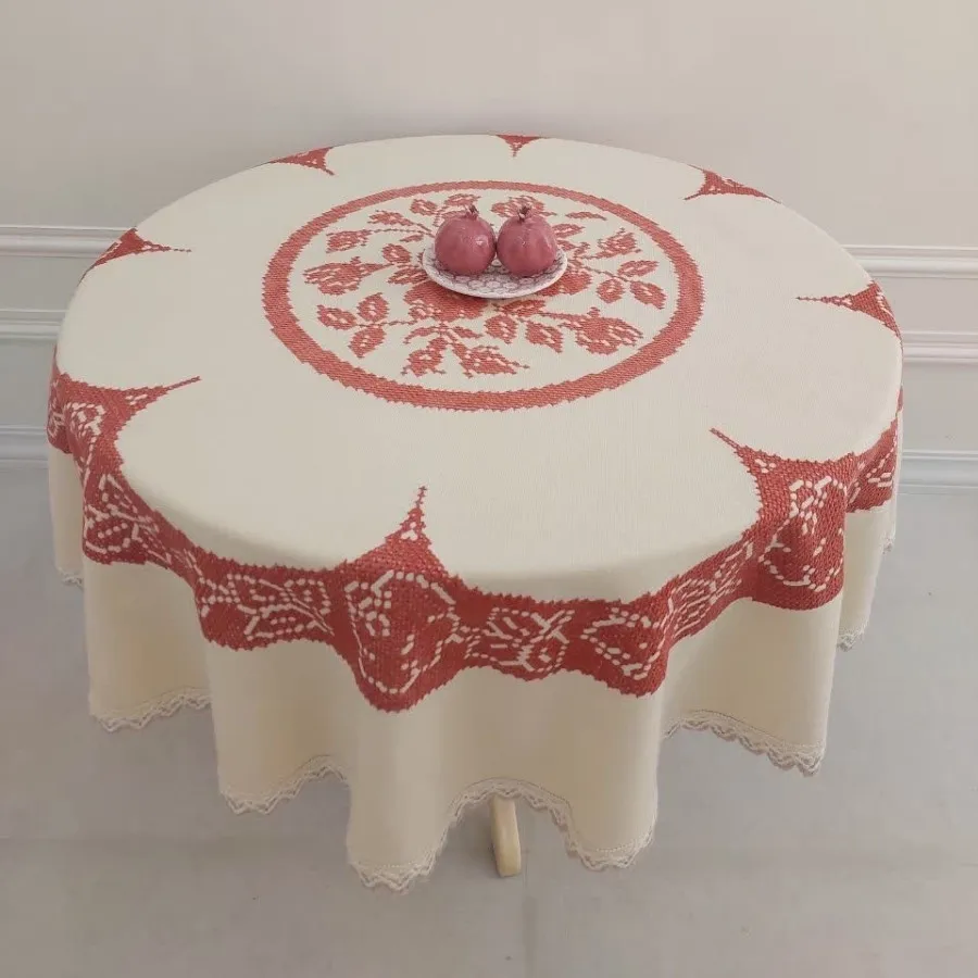 رومیزی گرد گلدوزی دستدوز