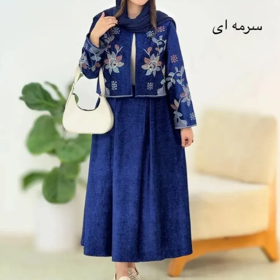 ست کت دامن مخمل گلدوزی