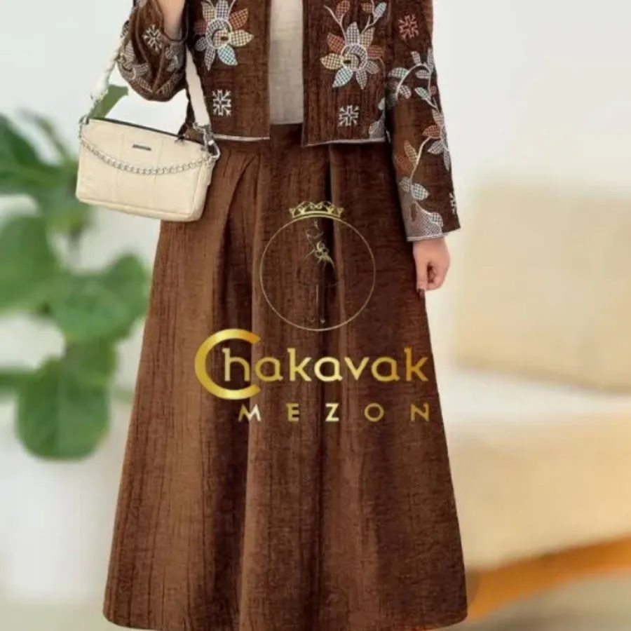 ست کت دامن مخمل گلدوزی