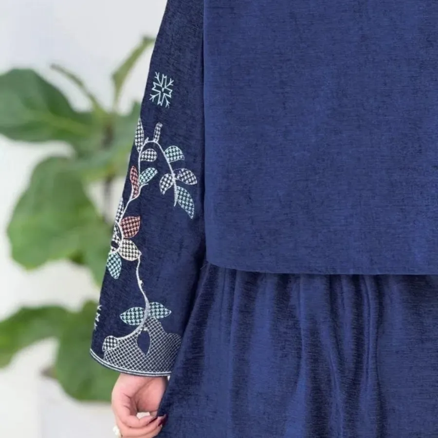 ست کت دامن مخمل گلدوزی