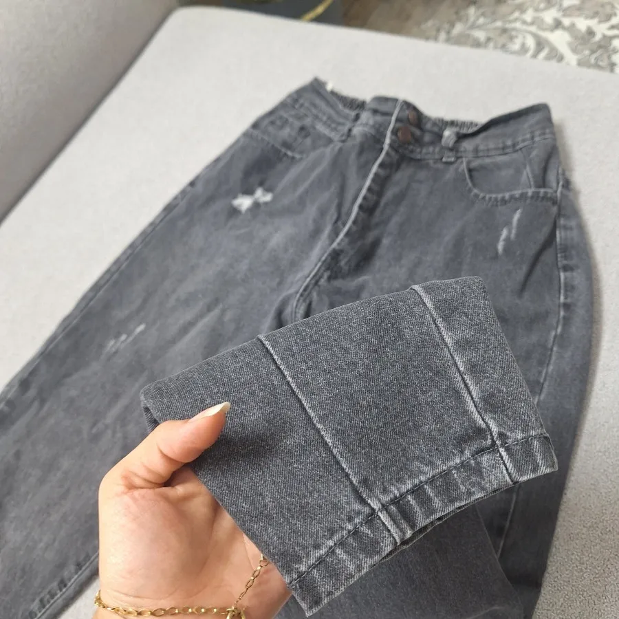 شلوار جین مام فیت طوسی