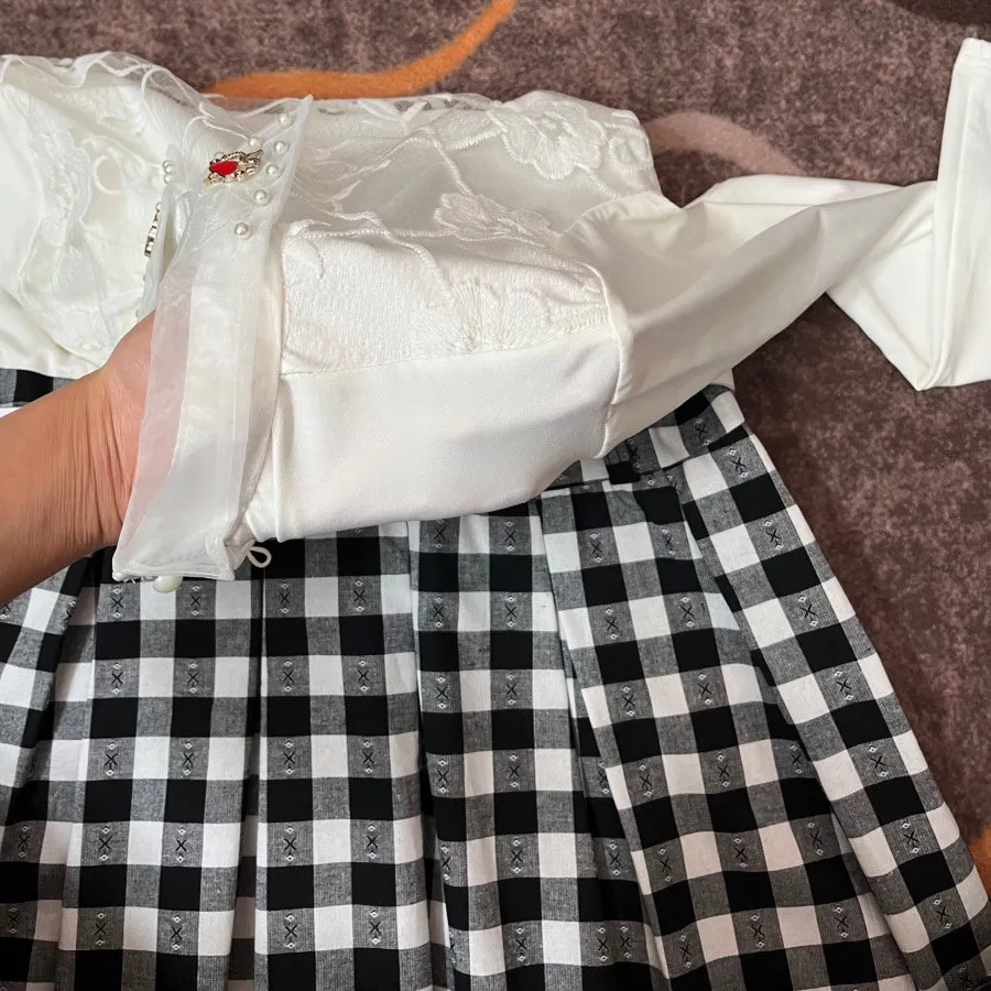 پیراهن مجلسی سفید مشکی