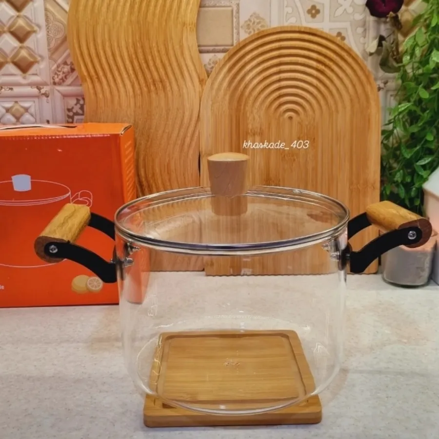 قابلمه پیرکس دسته بامبو