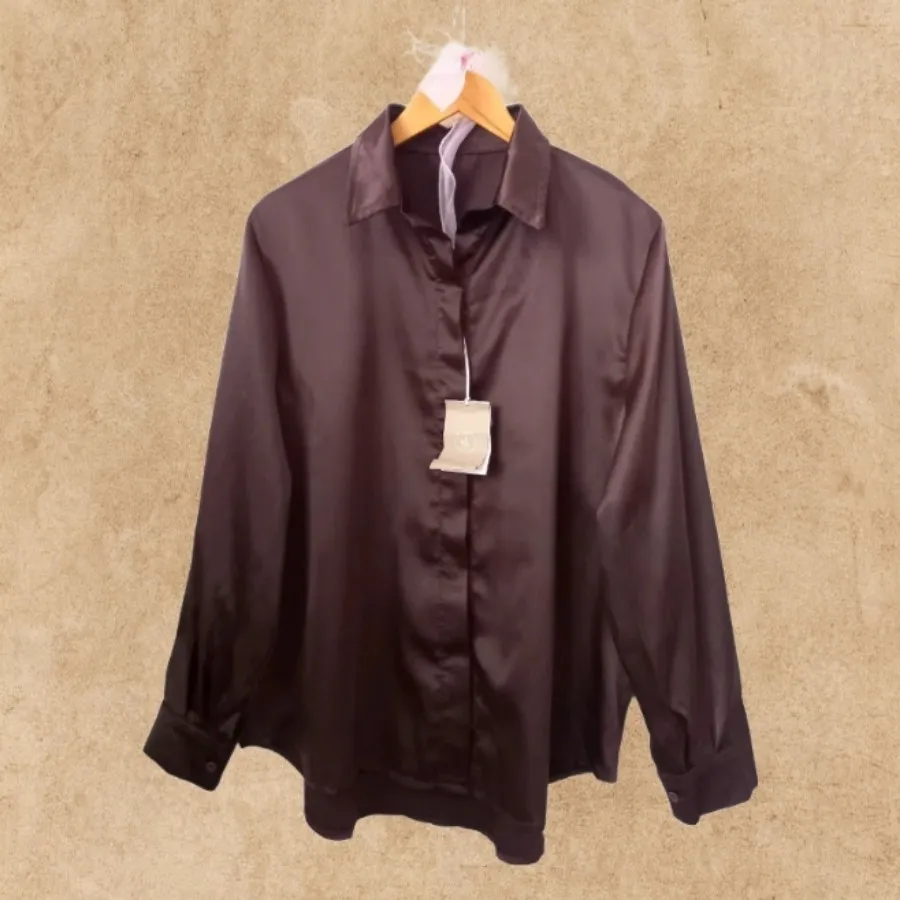 شومیز ساتن قهوه‌ای ترندی