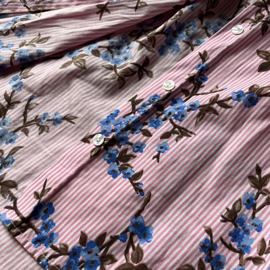 شومیز صورتی آبی شکوفه ای