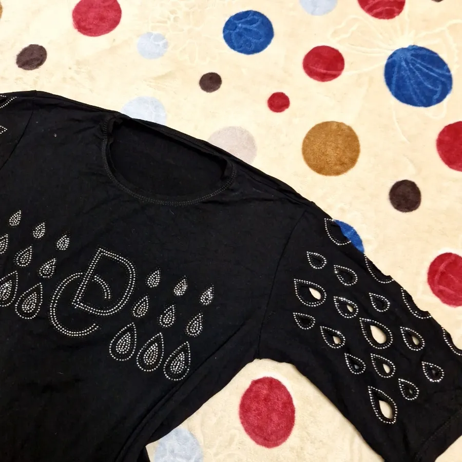 تونیک مشکی نخی پنبه نگینی