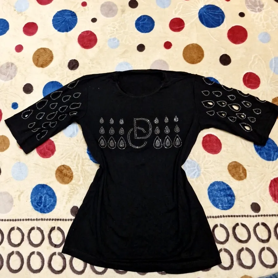 تونیک مشکی نخی پنبه نگینی