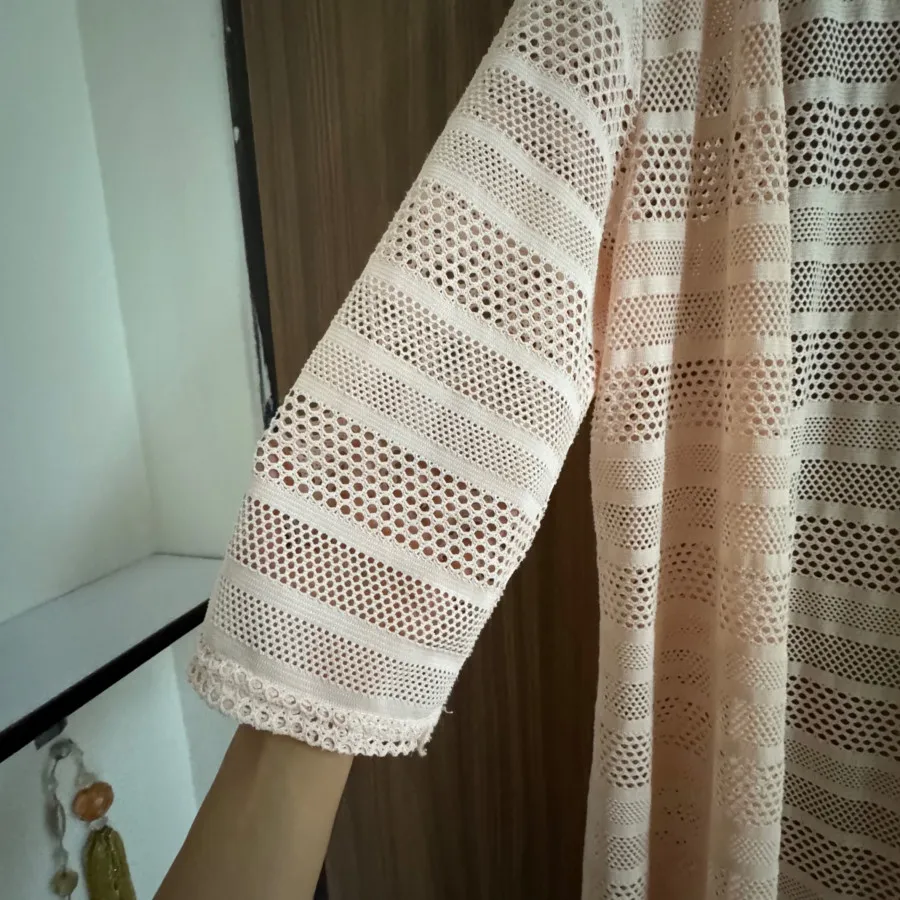 مانتو بلند صورتی توری