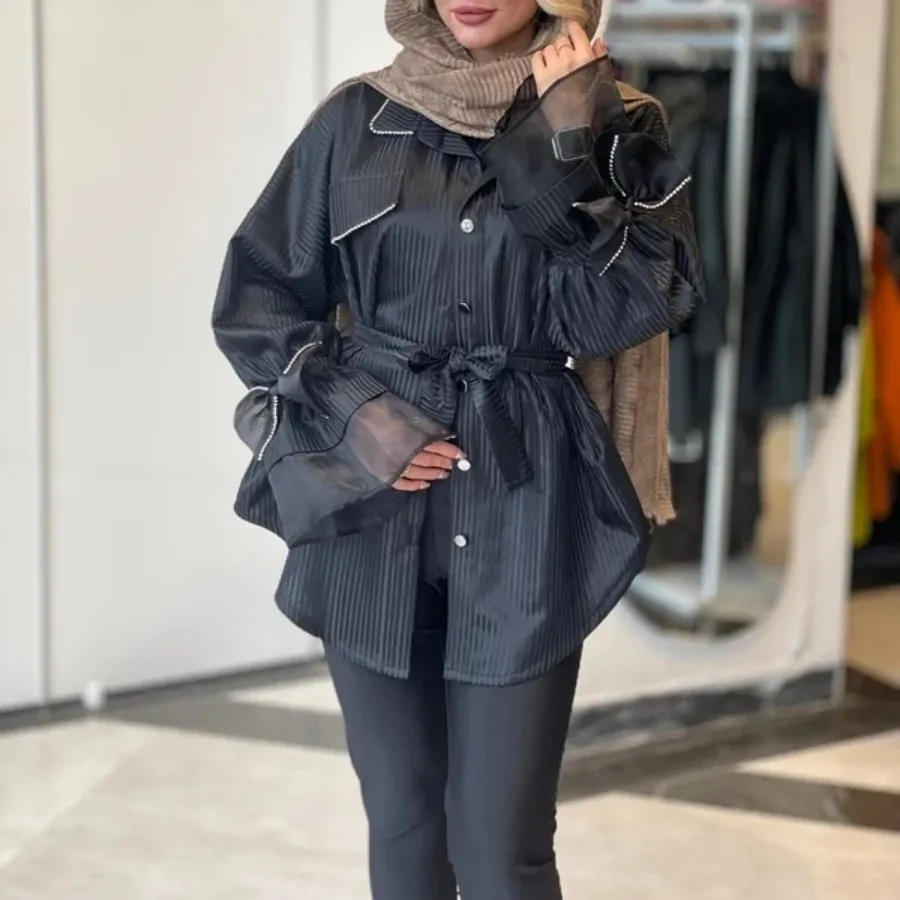 مانتوآستین پاپیون نگینی