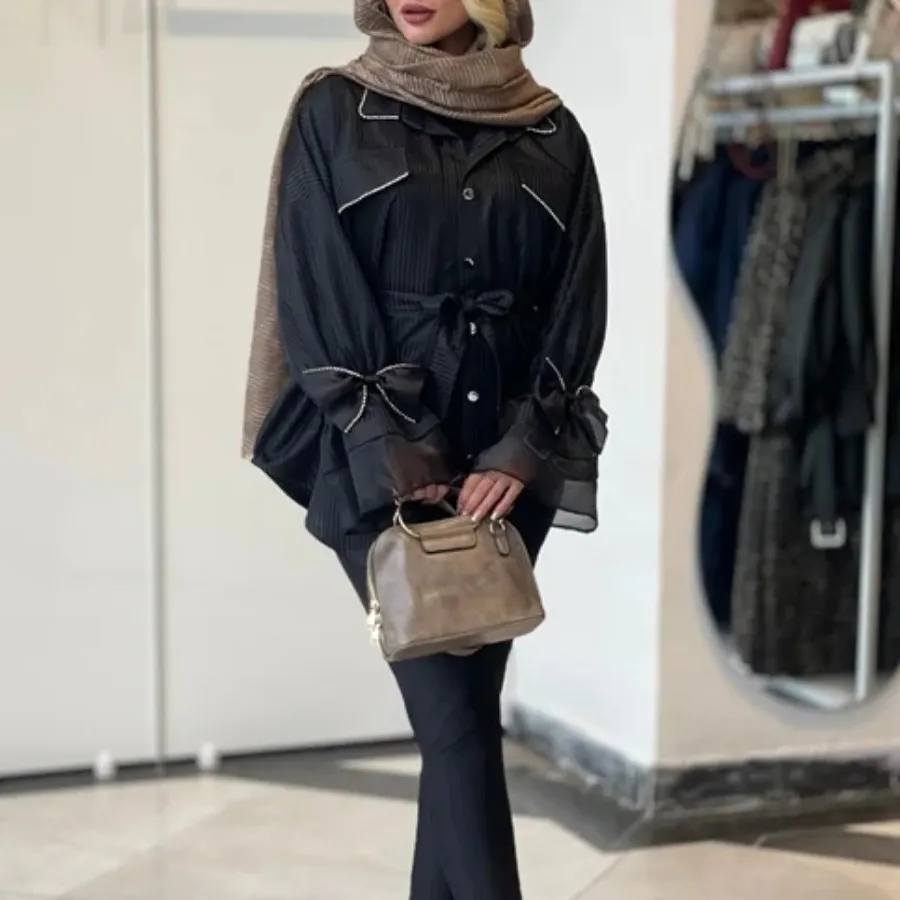 مانتوآستین پاپیون نگینی