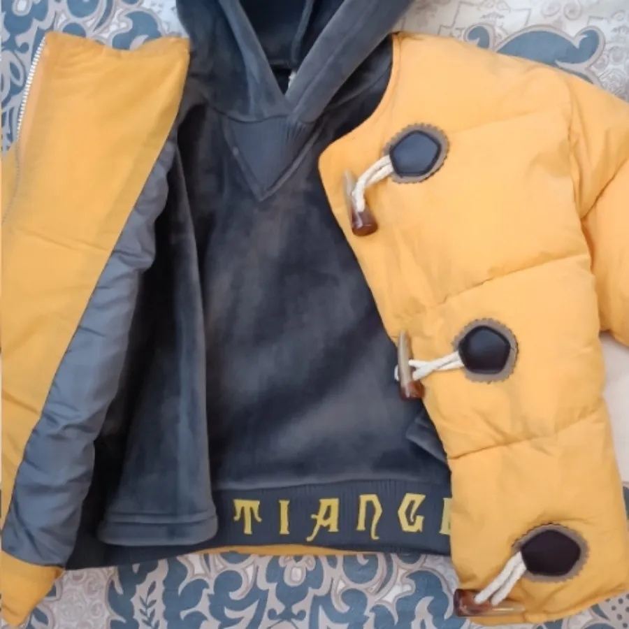 کاپشن بچه گانه دوتکه زرد