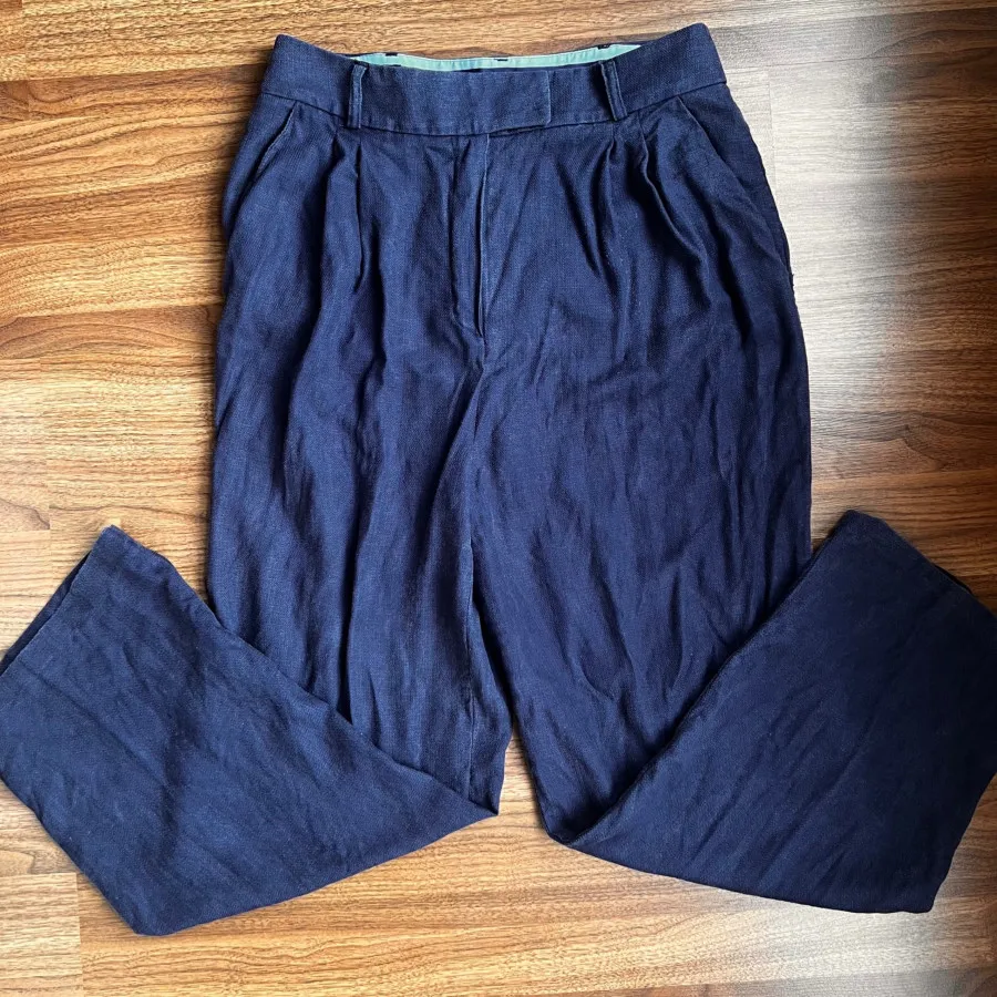 شلوار کتان نخ آبی تیره