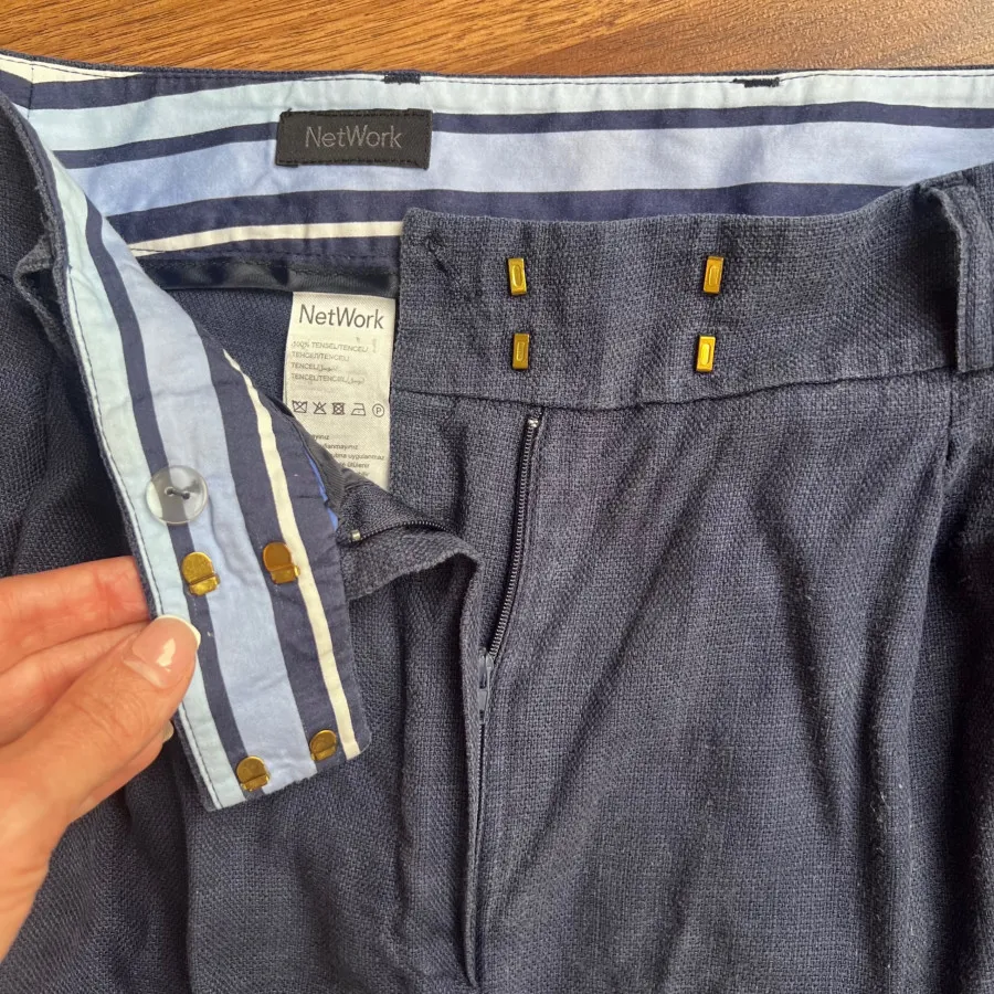 شلوار کتان نخ آبی تیره