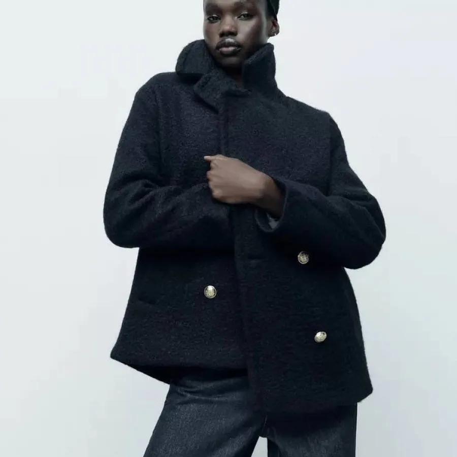 پالتو سرمه ای کتی ZARA