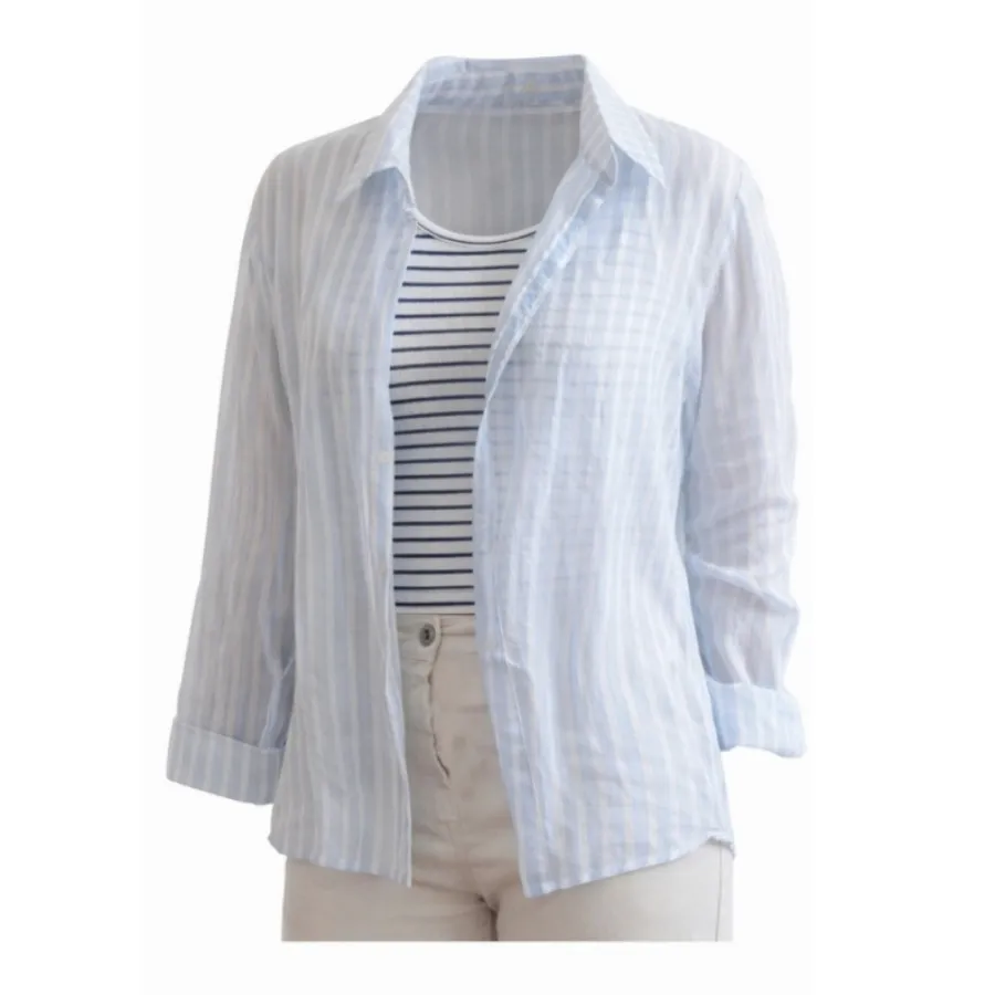 شومیز حریر آبی راه راه