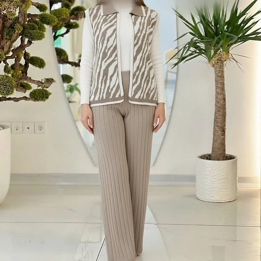 ست ژیله و شلوار بافت زبرا