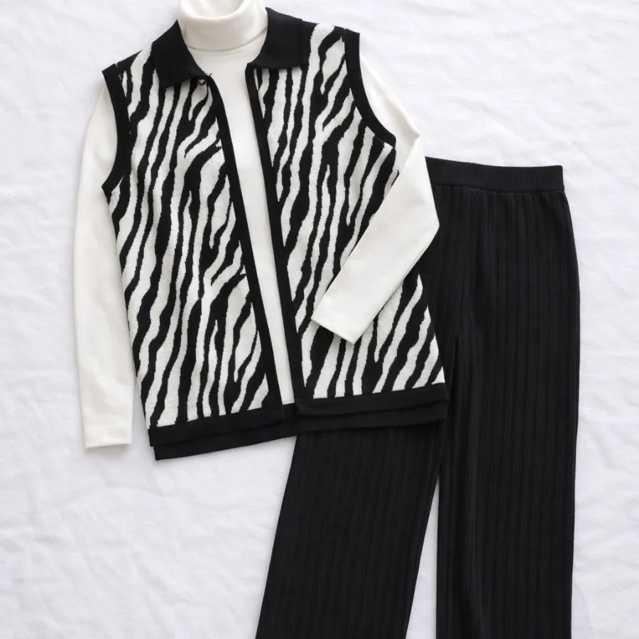 ست ژیله و شلوار بافت زبرا