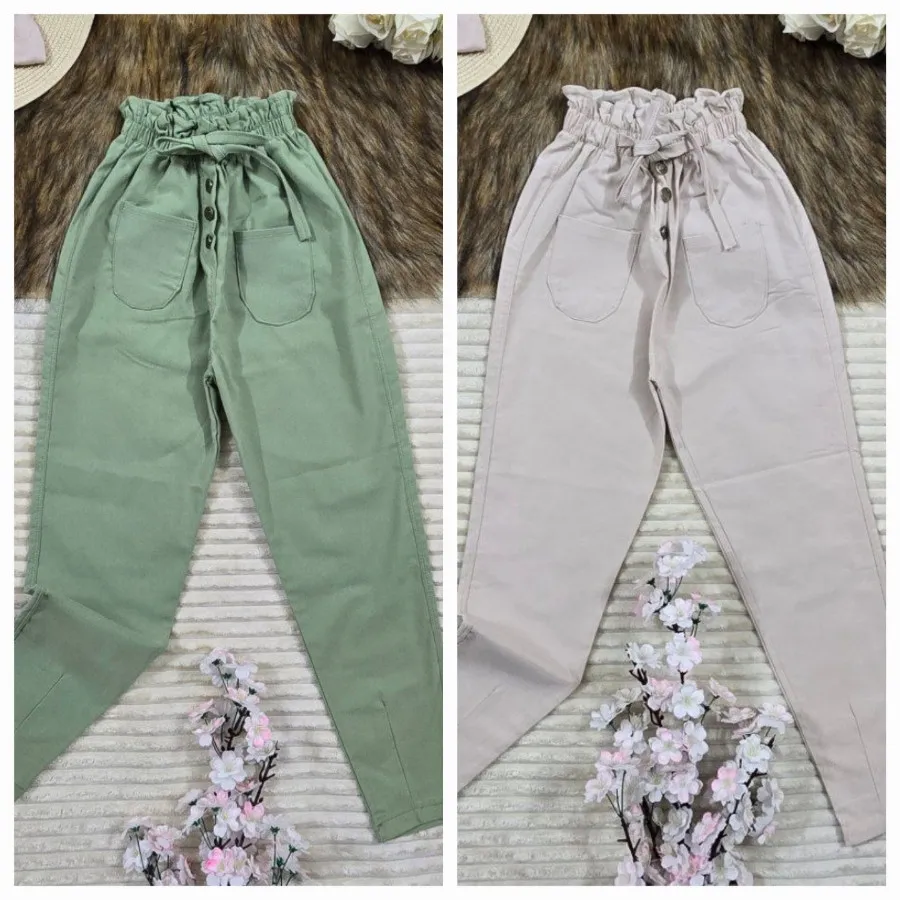 شلوار  کتان مام فیت