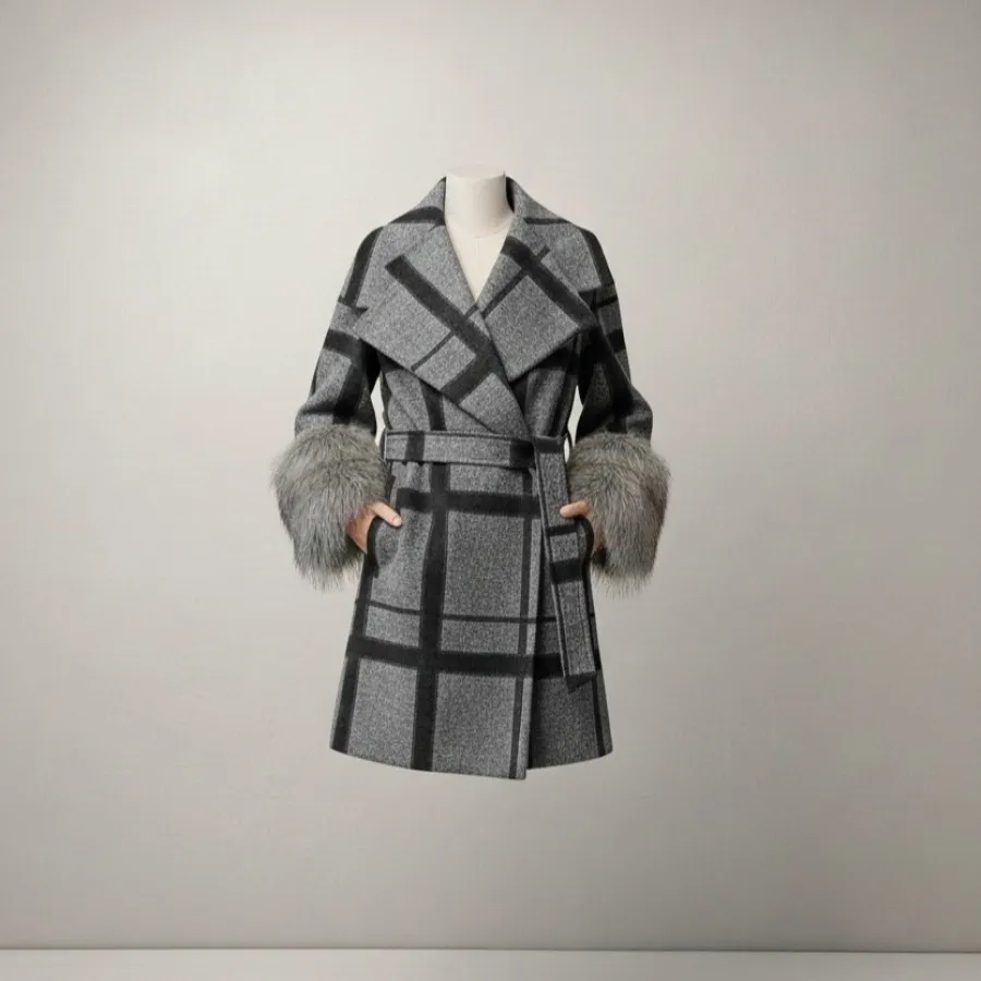 پالتو پشمی آستین خز