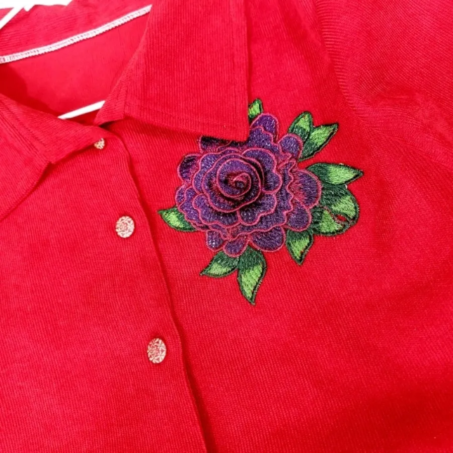 پیراهن قرمز گل برجسته
