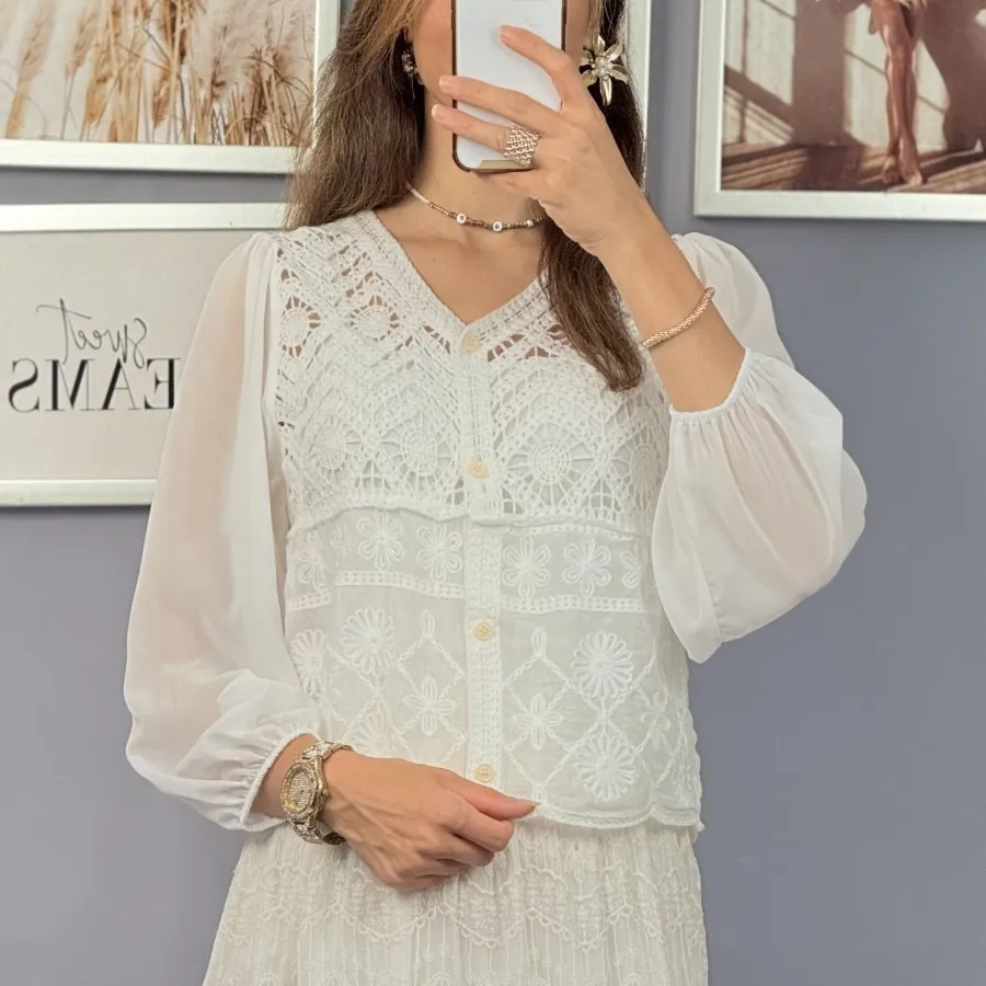 کراپ قلاب بافی آستین حریر