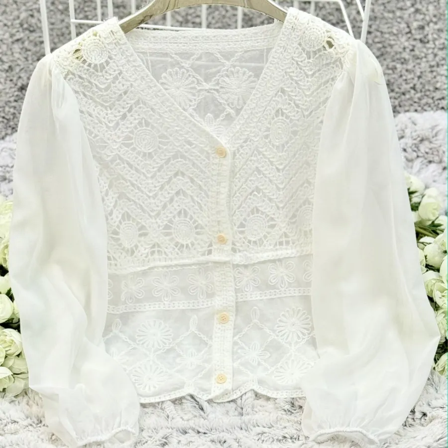 کراپ قلاب بافی آستین حریر