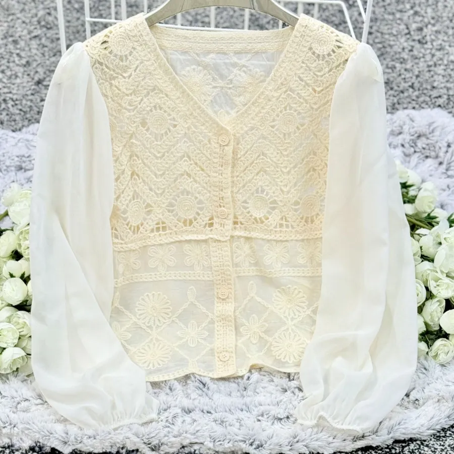 کراپ قلاب بافی آستین حریر