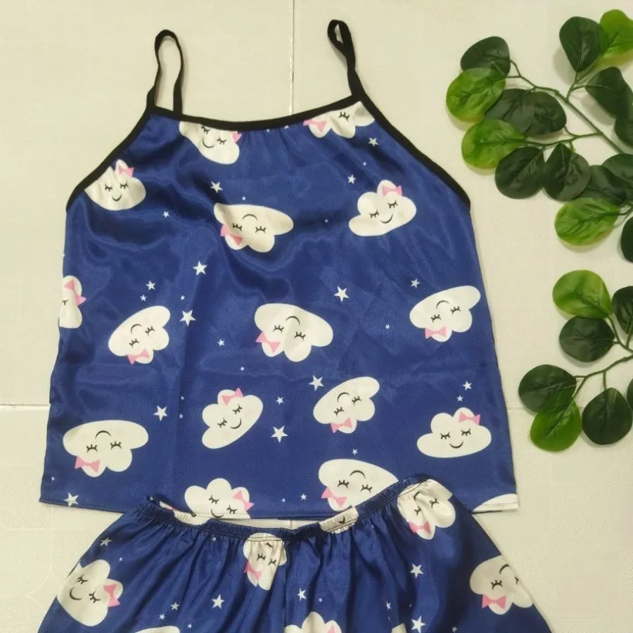 ست تاپ شورتک ساتن زنانه