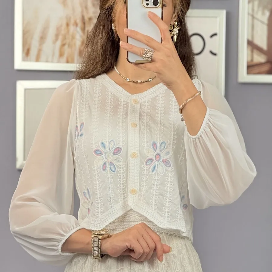 کراپ قلاب بافی آستین حریر