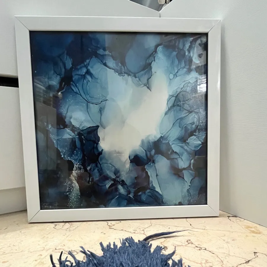 تابلو آبرنگی سفید آبی