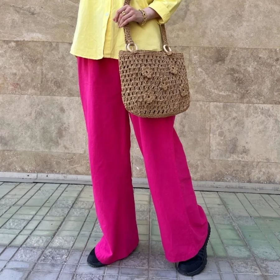 شلوار لینن سرخابی