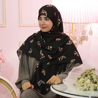 روسری نخی مشکی گل ریز