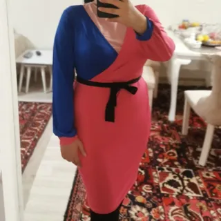 لباس دورنگی مجلسی سرخابی