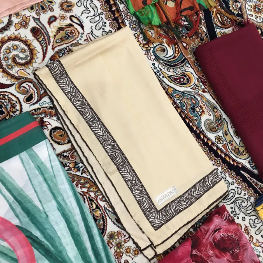 روسری کرم طلایی ابریشم