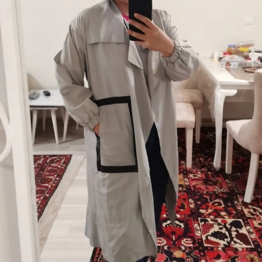 بارانی خاکستری مشکی نو تگ