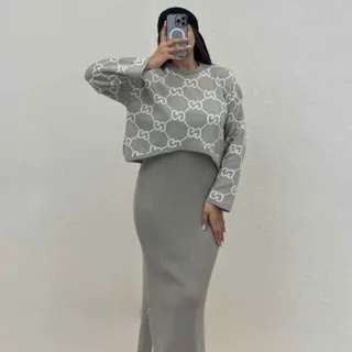 ست بافت بلوز و دامن گوچی