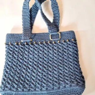 کیف  مکرومه بافی سرمه ای