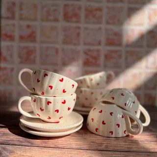 فنجون و‌نعلبکی صدفی قلبی