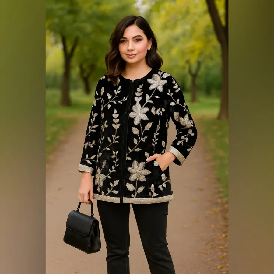 کت مخمل گلدوزی پولکدوزی