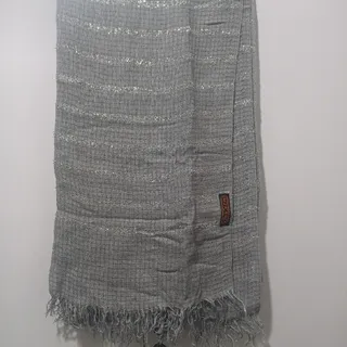 شال طوسی طرح دار زر زری