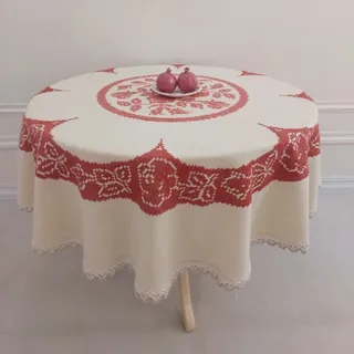 رومیزی گرد گلدوزی دستدوز