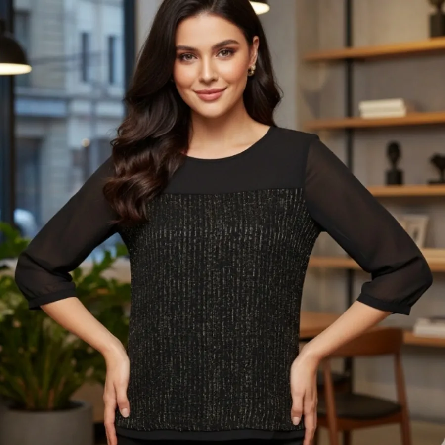 شومیز بافت طلایی و حریر