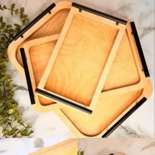 سینی 3تیکه چوبی دسته فلزی